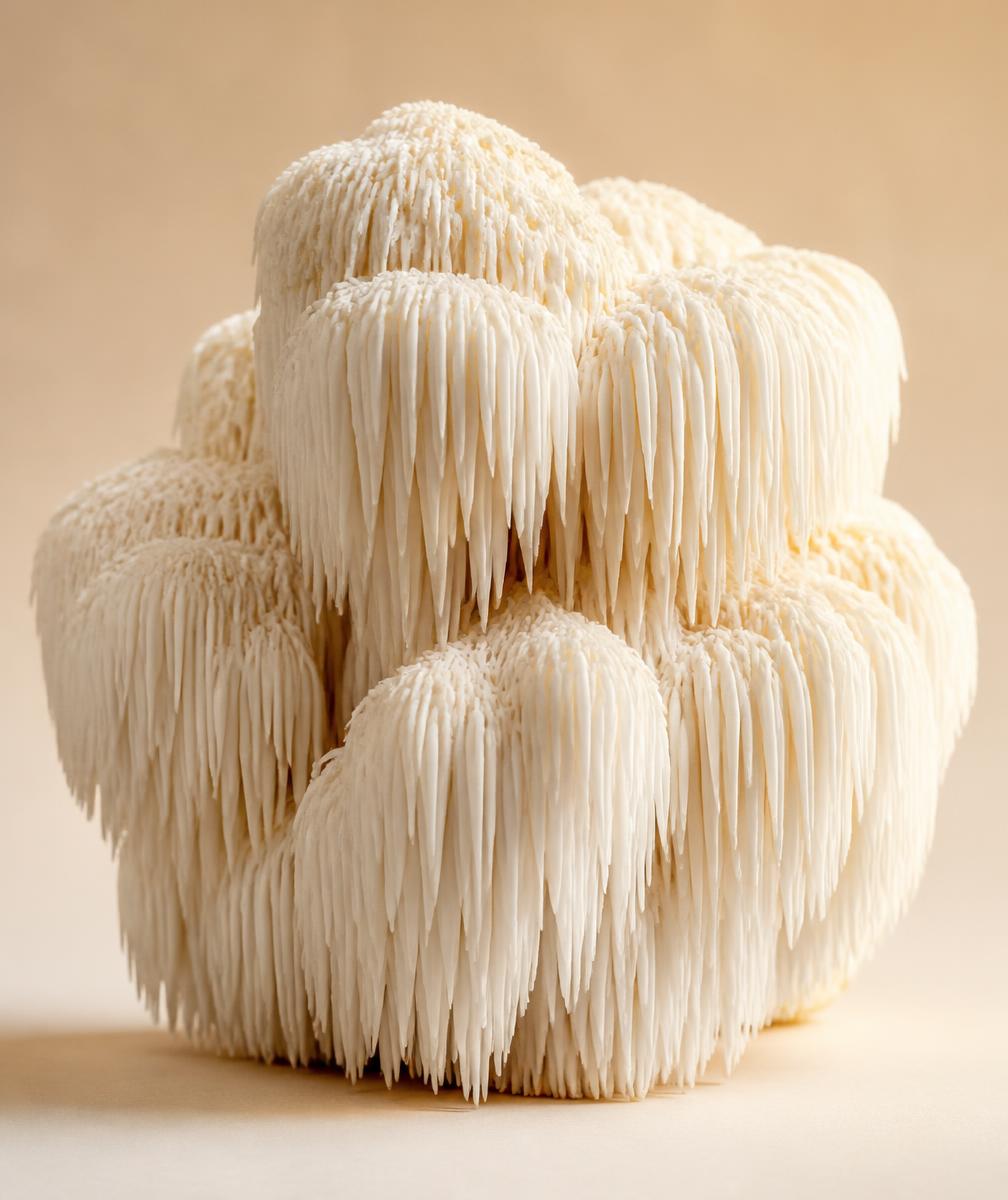 White cascading spines of Lion's Mane mushroom